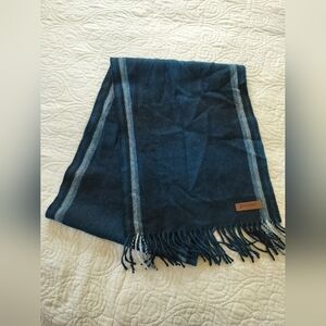 Pacas Women's 💯 Baby Alpaca Blue Fringed Scarf Striped Made In Peru